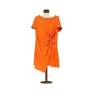 Plus Size Orange Twist Front Dress Asymmetrical Hem